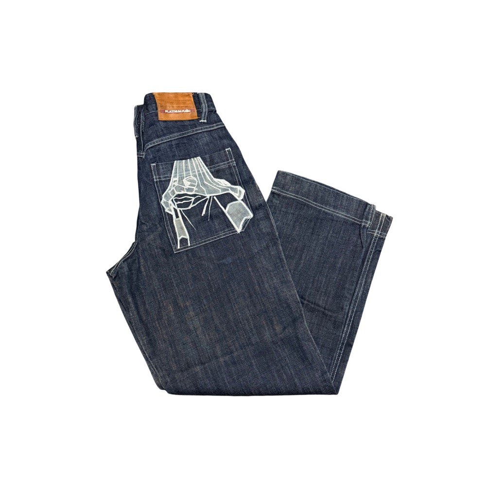 Vintage Platinum FUBU Fat Albert Denim Jeans Mens 32x34 Embroidered Wide Leg